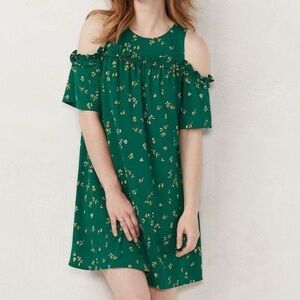 Lauren Conrad Cold Shoulder Ruffle Dress Green Floral Size XL NWT